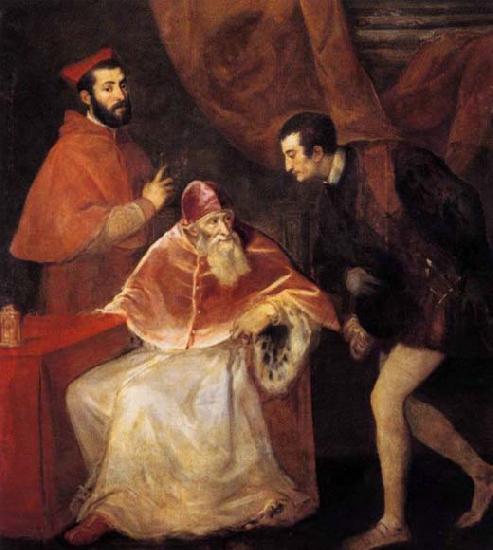 TIZIANO Vecellio Pope Paul III with his Nephews Alessandro and Ottavio Farnese oil painting picture